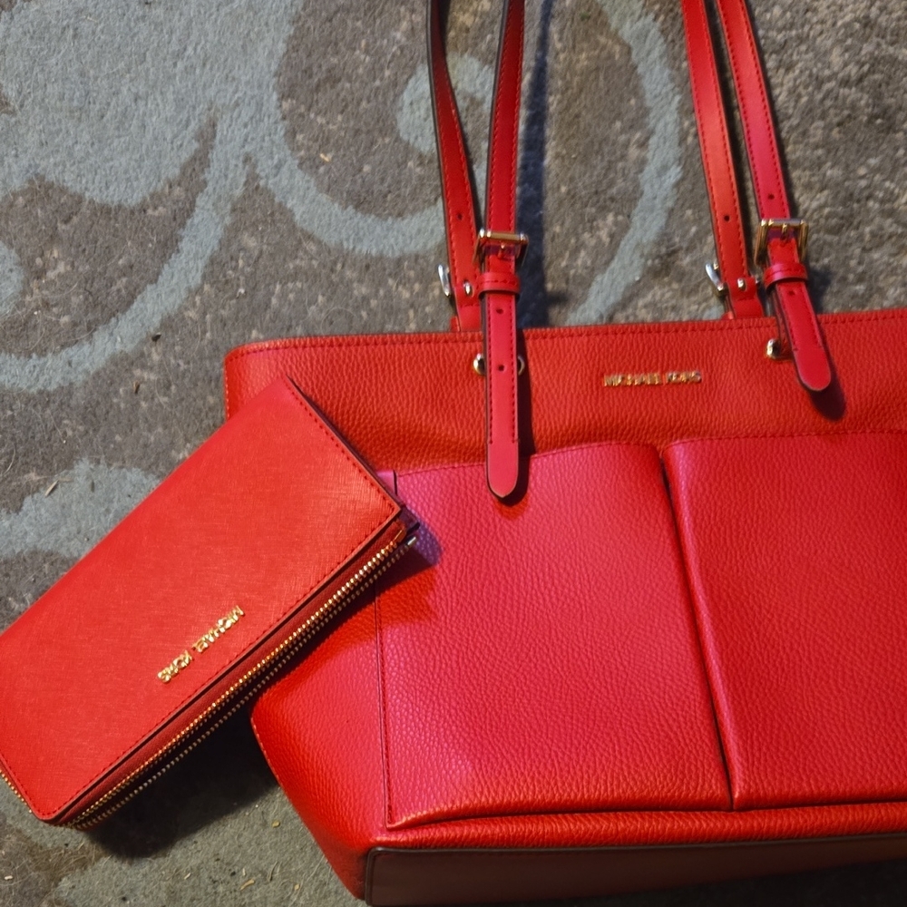 Chic Red Tote and Wallet Set